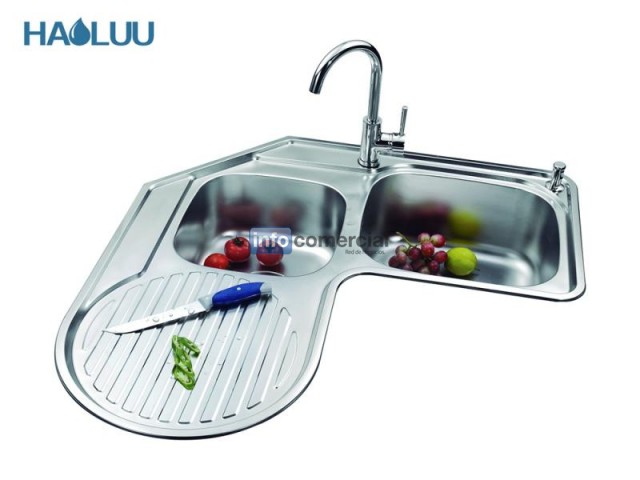 Doble Tazn Corner Sink Cocina de acero inoxidable del tazn HL61702