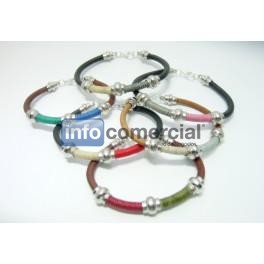 Pulsera cuero hilo color